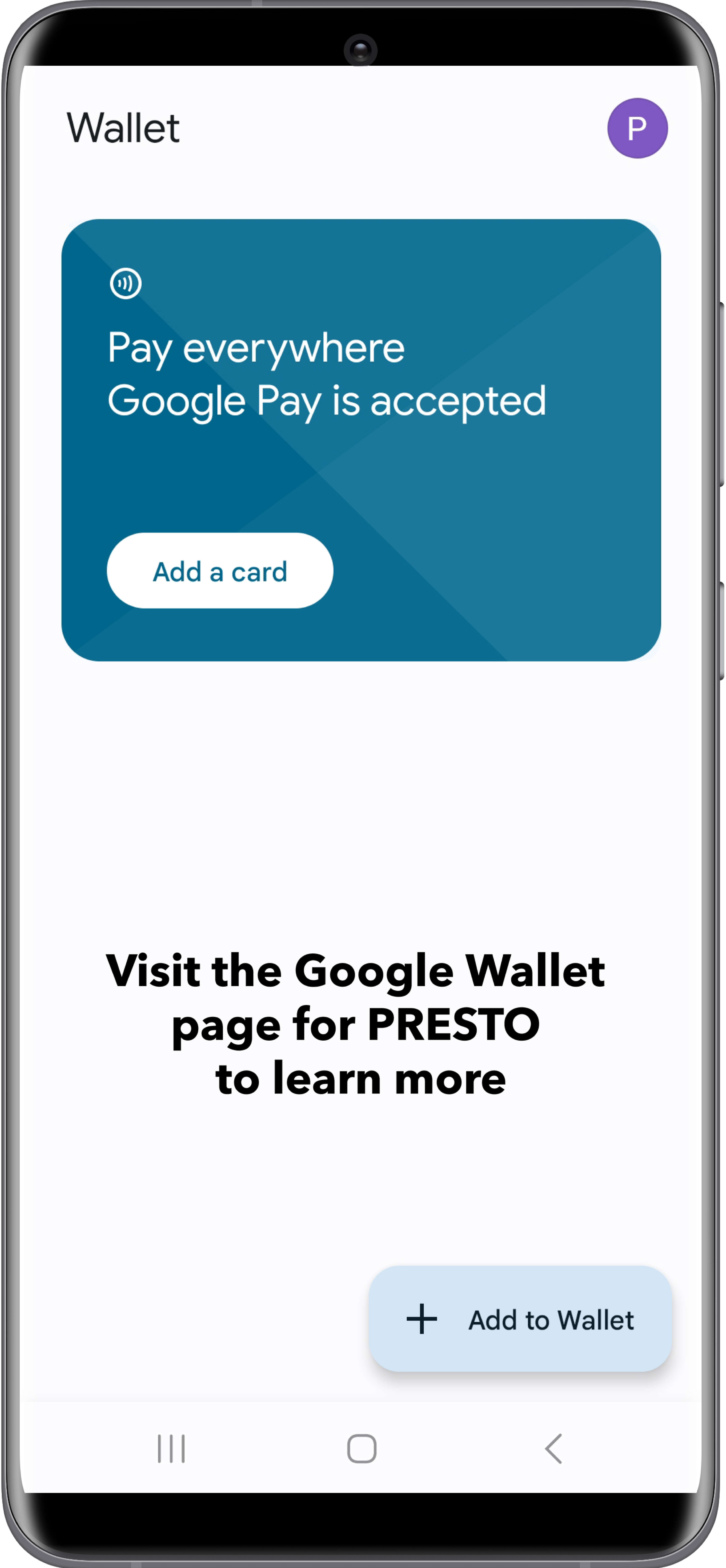 PRESTO in Google Wallet page